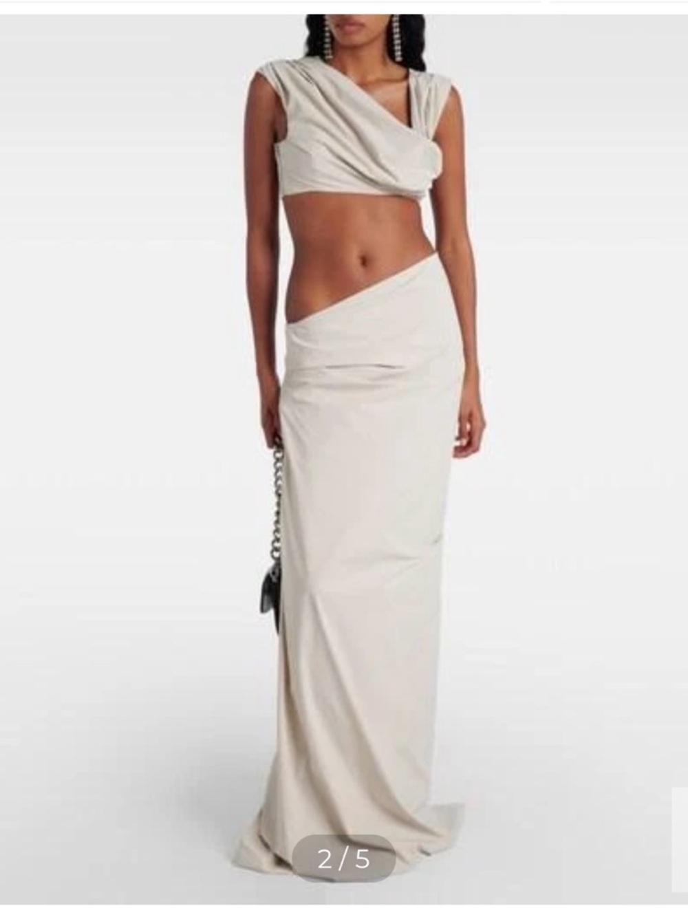 Women's Cream Asymmetric Maxi Skirt and Crop